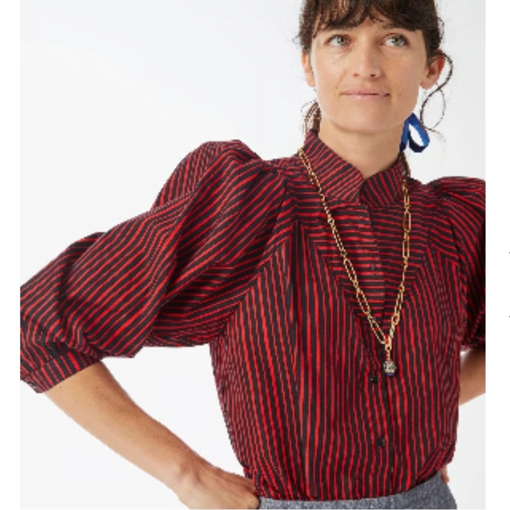 Clare V. Brigitte Blouse – Black/Poppy Hand Stripe, Size XL